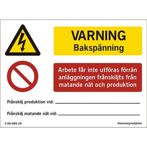Hammarprodukter Dekal Varning Bakspänning A6