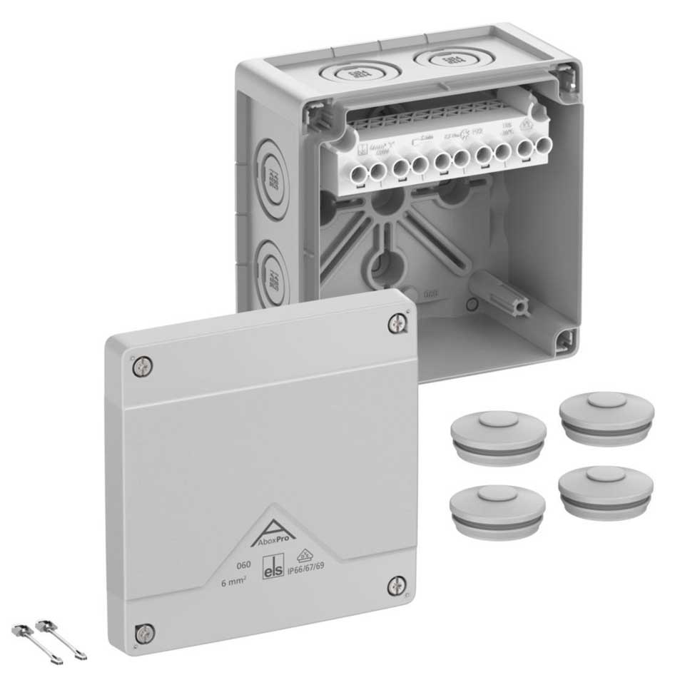A-Box Pro 060-6² Kopplingsdosa med plint 127x127mm IP66 Grå