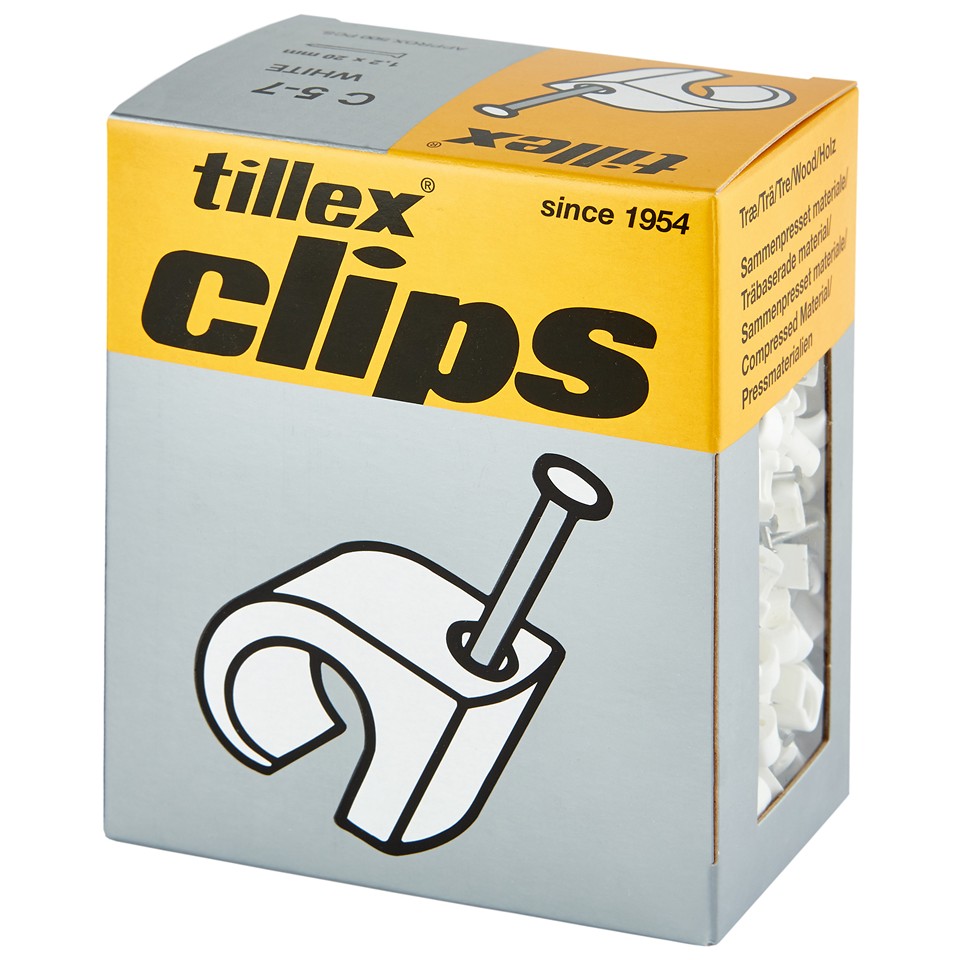 Tillex Clips 5-7mm kabel (spiklängd 20mm) vit (500/pak)