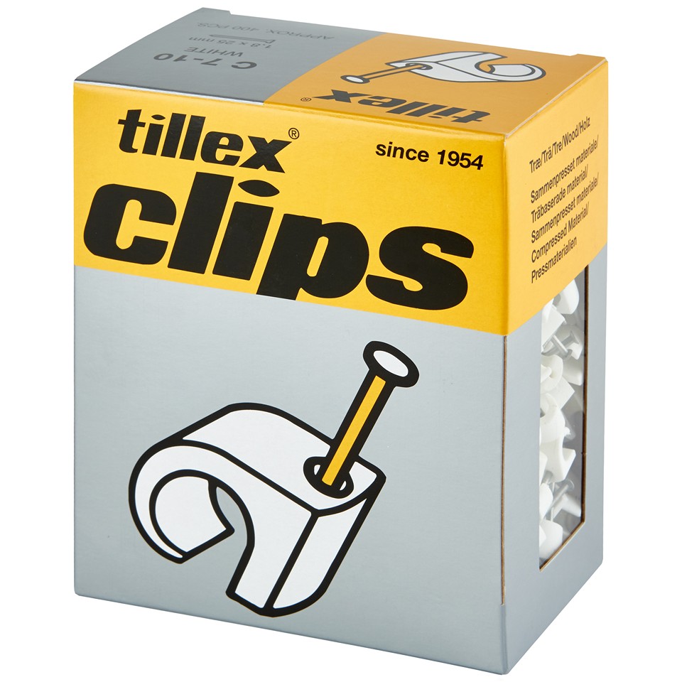 Tillex Clips 7-10mm kabel (spiklängd 25mm) vit (400/pak)