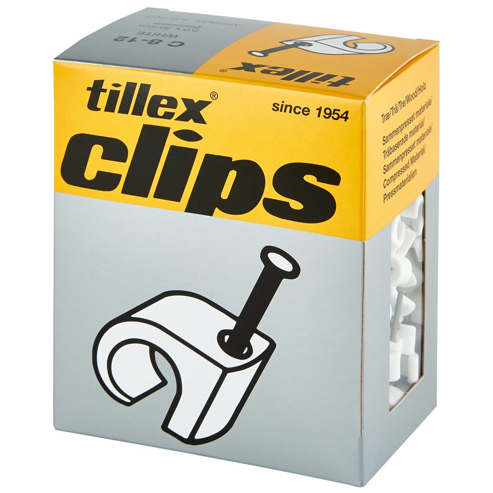 Tillex Clips 8-12mm kabel (spiklängd 30mm) vit 300/pak
