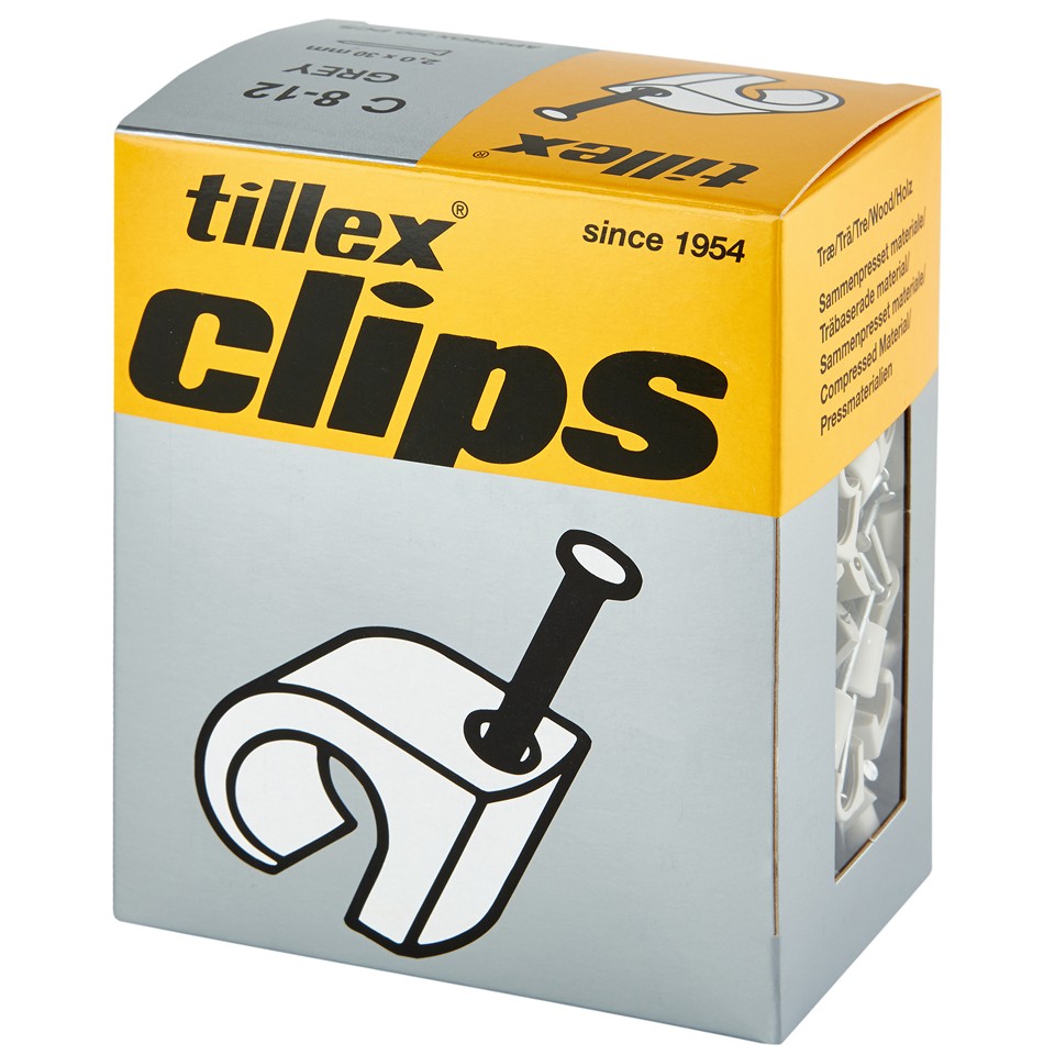 Tillex Clips 8-12mm kabel (spiklängd 30mm) grå 300/pak