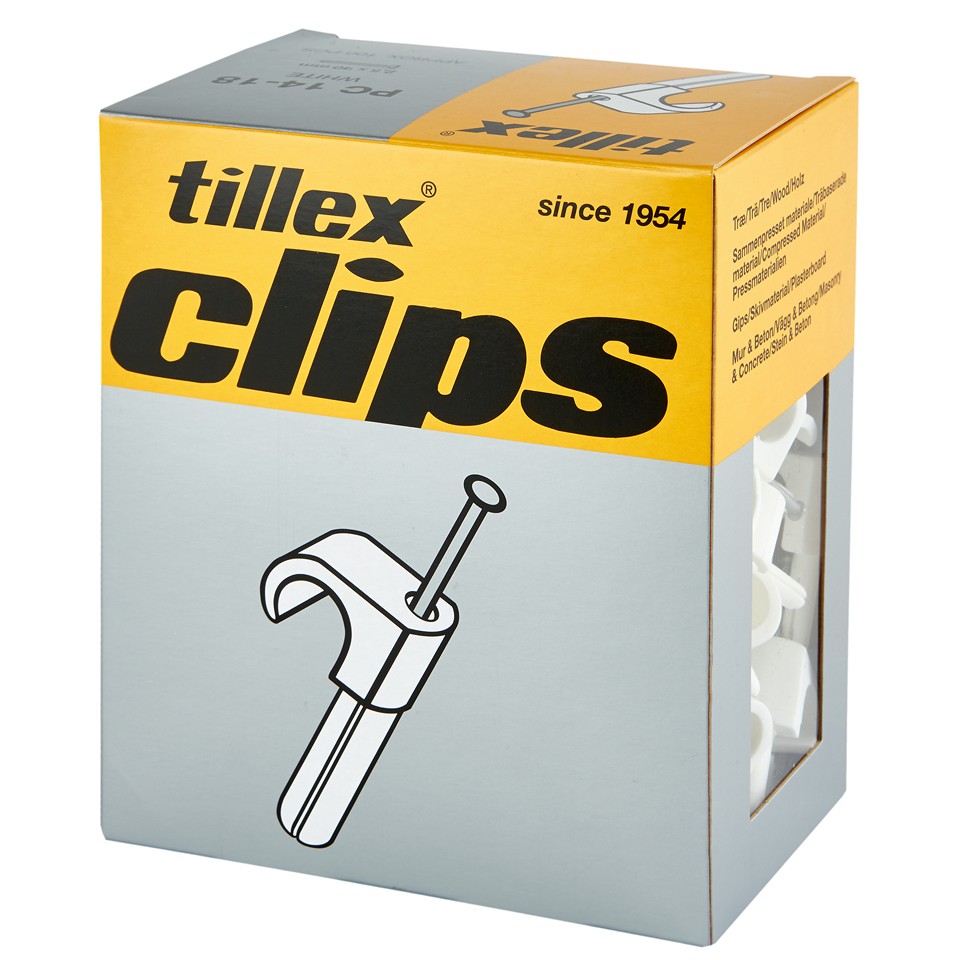 Tillex Pluggclips 14-18mm kabel (spiklängd 40mm) Vit (100/pa