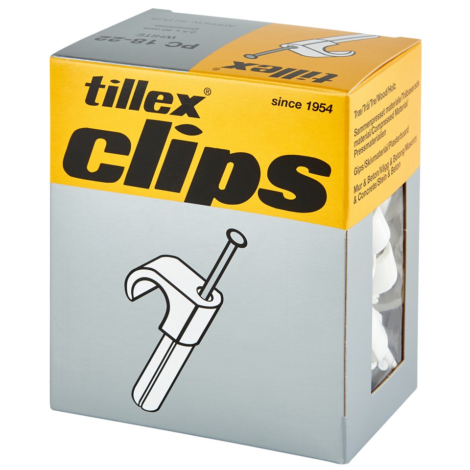 Tillex Pluggclips 18-22mm kabel (spiklängd 40mm) Vit (50/pak