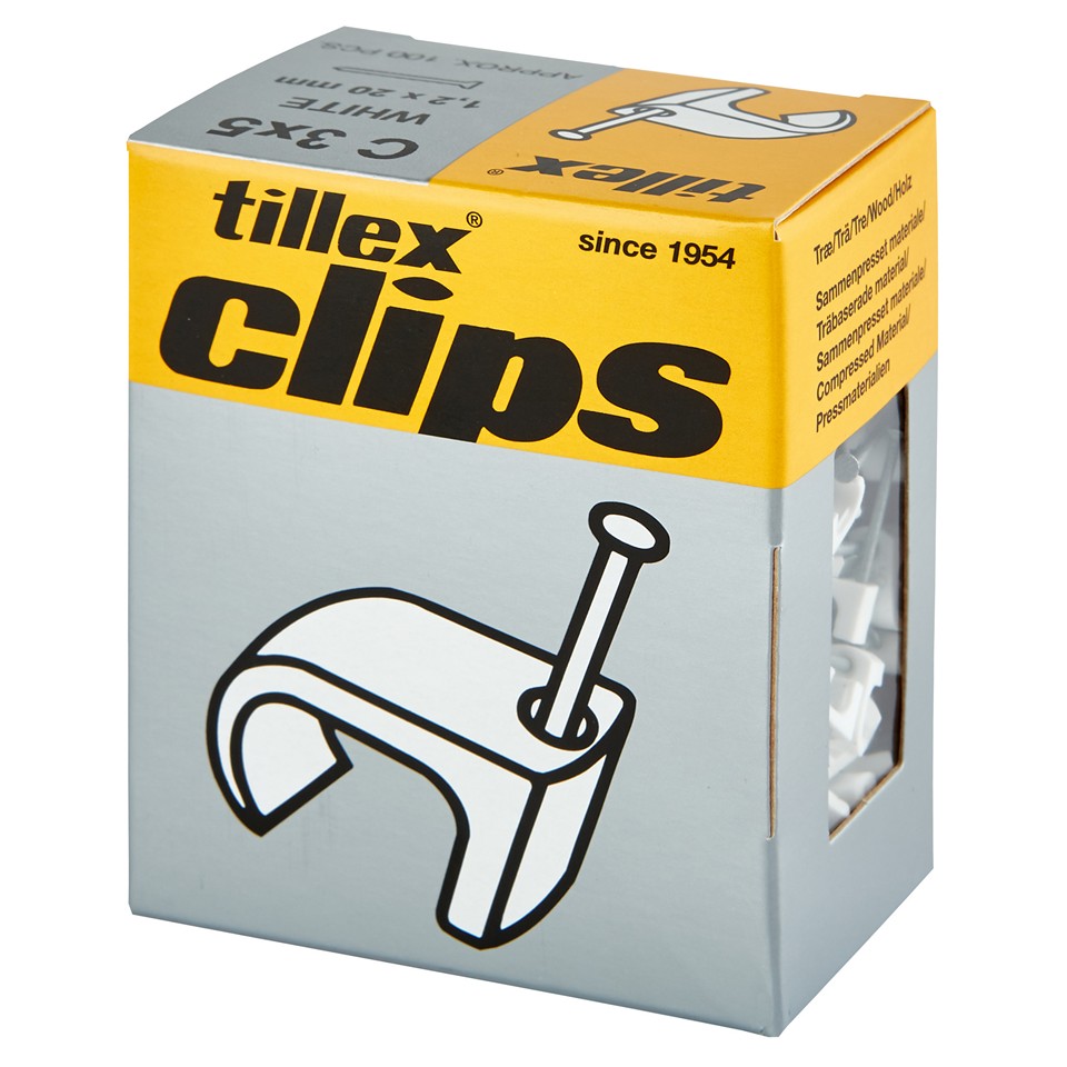 Tillex Clips 3x5mm kabel (spiklängd 20mm) vit (100/pak)