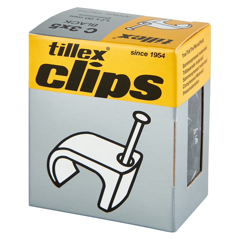 Tillex Clips 3x5mm kabel (spiklängd 20mm) Svart (100/pak)