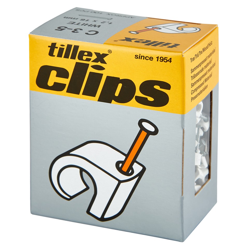 Tillex Clips 3-5mm kabel (spiklängd 16mm) vit (100/pak)