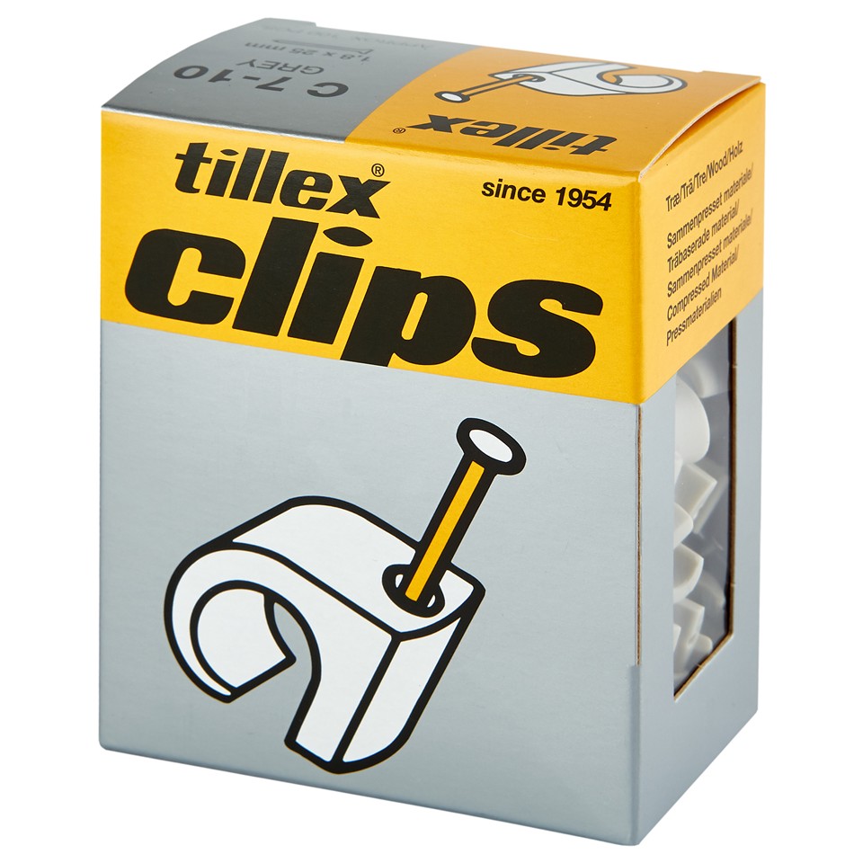Tillex Clips7-10mm kabel (spiklängd 25mm) grå (100/pak)
