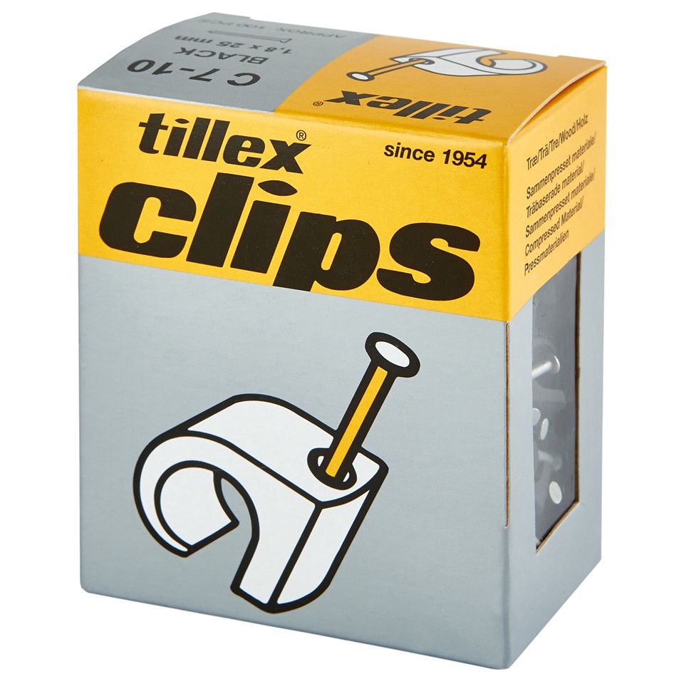 Tillex Clips 7-10mm kabel (spiklängd 25mm) svart (100/pak)