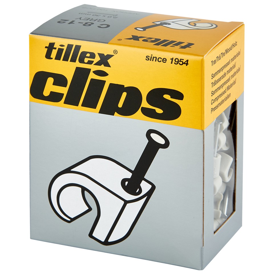 Tillex Clips 8-12mm kabel (spiklängd 30mm) grå 100/pak