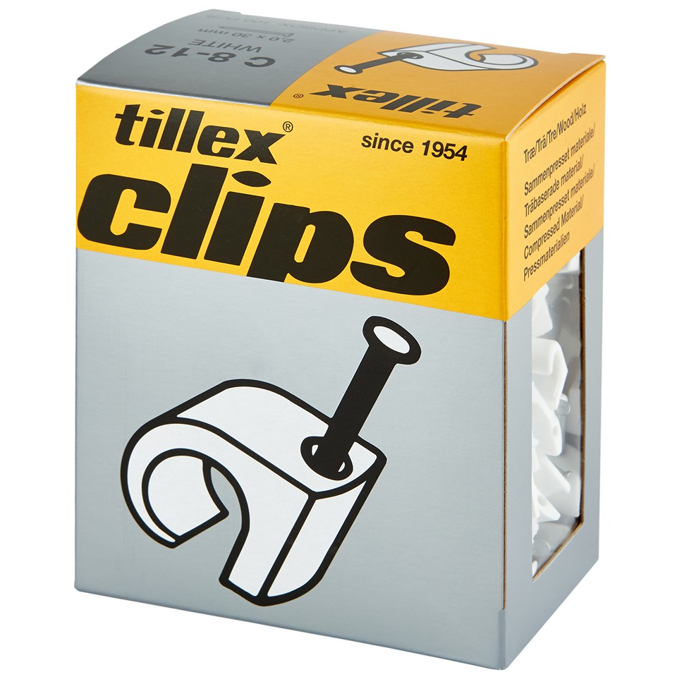 Tillex Clips 8-12mm kabel (spiklängd 45mm) vit 100/pak