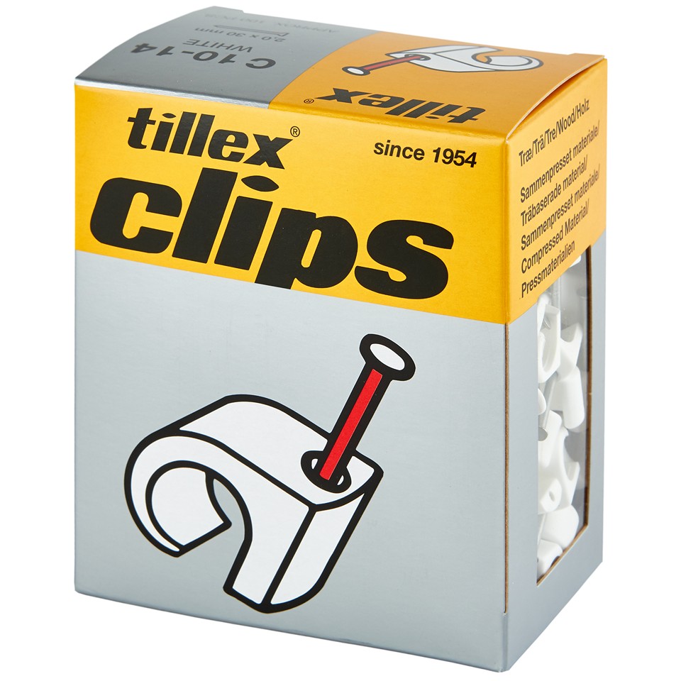 Tillex Clips 10-14mm kabel (spiklängd 45mm) vit 100/pak