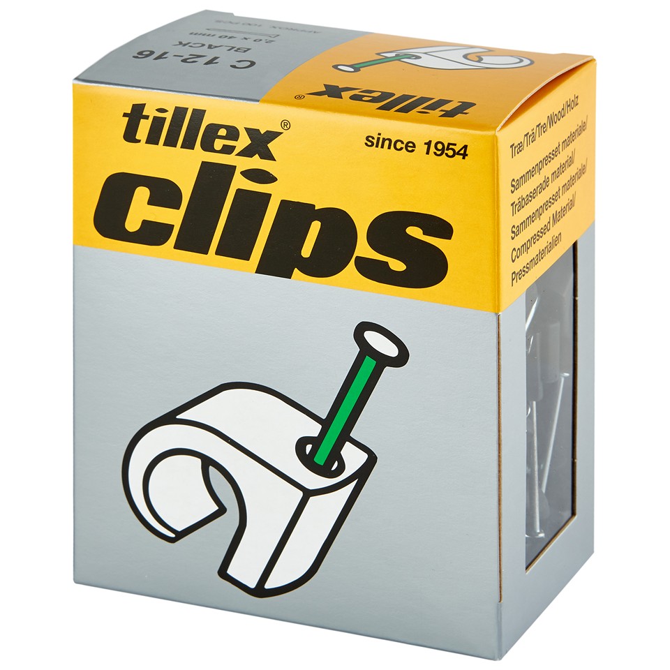 Tillex Clips 12-16mm kabel (spiklängd 40mm) svart (100/pak)