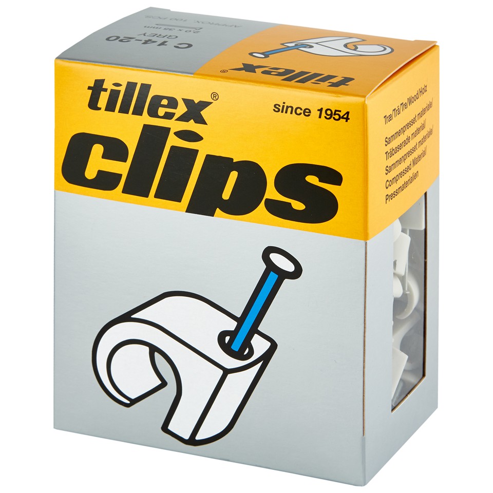 Tillex Clips 14-20mm kabel (spiklängd 35mm) grå (100/pak)