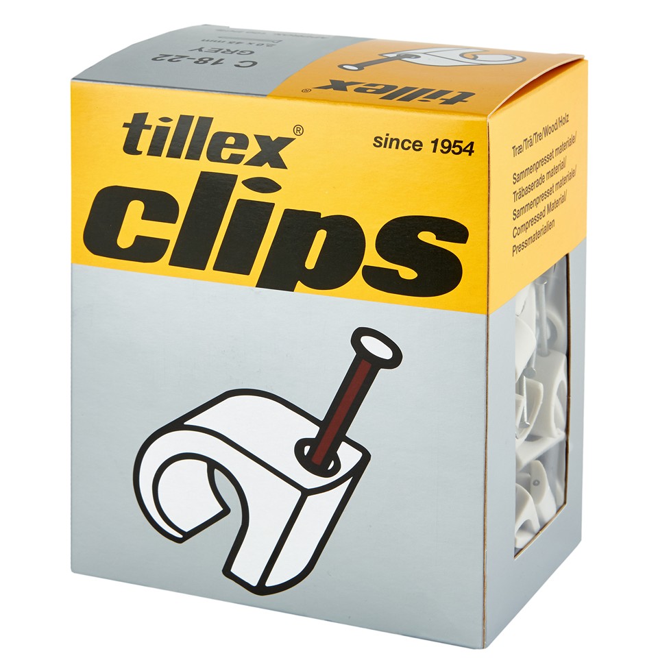 Tillex Clips 18-22mm kabel (spiklängd 45mm) grå (100/pak)