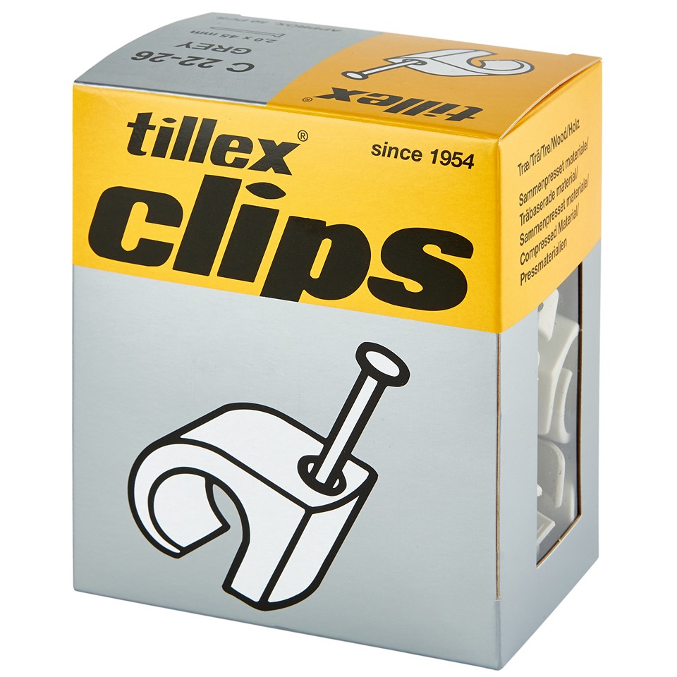 Tillex Clips 22-26mm kabel (spiklängd 45mm) grå (50/pak)