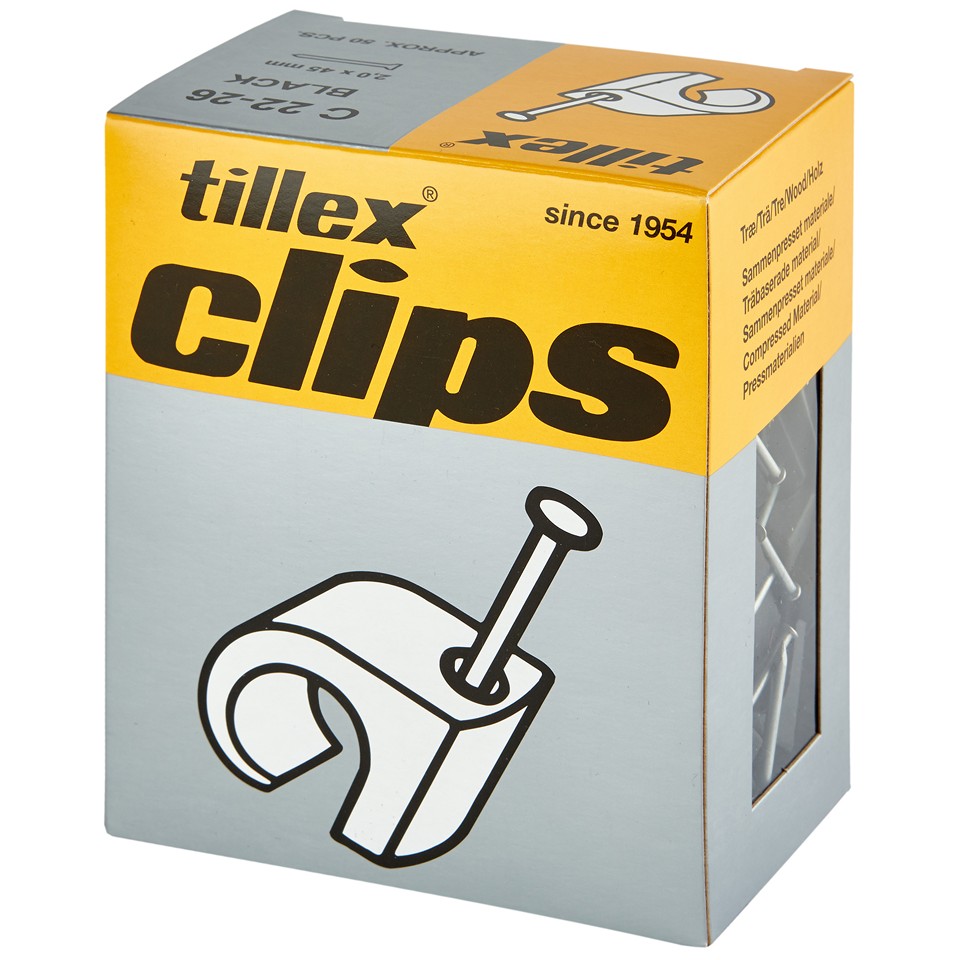Tillex Clips 22-26mm kabel (spiklängd 55mm) svart (50/pak)