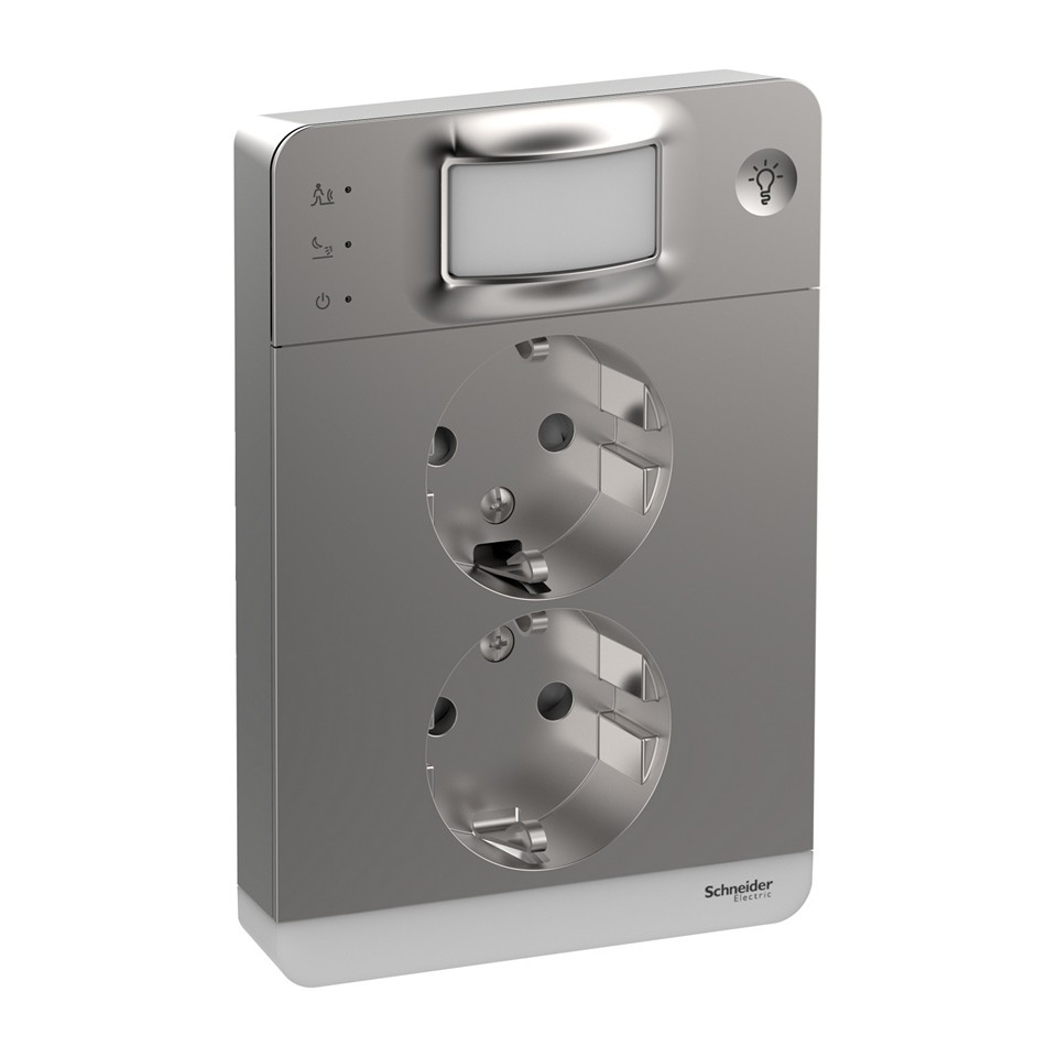 Schneider Exxact 2-vägsuttag Jordat med Nattljus Metallic