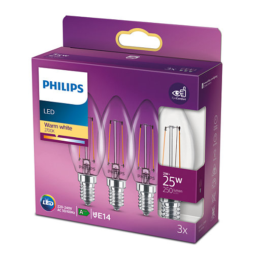 Philips LED Kron Filament 2W (25W) E14 250lm 2700K ND 3-pack