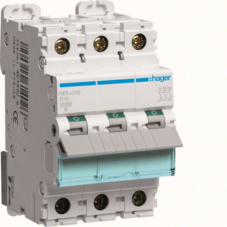 Hager Dvärgbrytare B 10KA 16A 3-POL NBN316