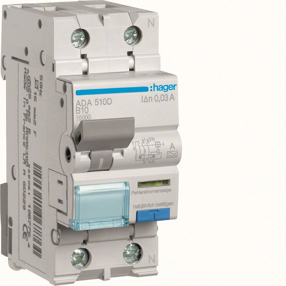 Hager PSA 1P+N 10kA B-10A 30mA ADA510D