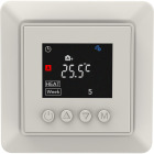 En digital termostat med display och knappar i nederkant. Namron Z-Wave-modellen erbjuds av Elbutik.se fr smarta temperaturlsningar.