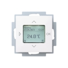 En digital termostat med LCD-skrm visar datum, tid och aktuell temperatur p 24,0C. Produkten, tillgnglig hos Elbutik.se, r idealisk fr exakt temperaturreglering i smarta hem eller kontor.