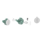 En transparent lsmodul frn Schneider Electric visas i isometrisk vy, uppdelad i sina bestndsdelar inklusive nyckel, lshus och clips