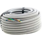 En gr rulle EasyFlex frdraget flexrr HF med FQ-kabel syns liggande med frgade ledare synliga i nden. Rret r korrugerat och anpassat fr halogenfri elinstallation. Elbutik.se sljer denna 100 meterslsning fr sker kabeldragning.
