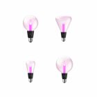 En dekorativ Philips Hue-gldlampa i globform lyser i ett mjukt rosa sken.