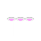 Philips Hue Slim Downlight S WACA 3-pack tre infällda downlight med vit ram och rosa ljus sprider ett mjukt sken från taket.