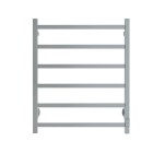 En silverfrgad handdukstork med sju raka ribbor och en inbyggd kontrollpanel visas i produktvy.