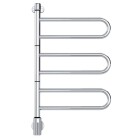 - En kromad handdukstork med fyra parallella armar i rundad design.