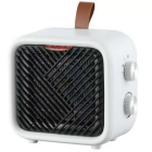 En kompakt, kvadratisk vrmeflkt med svart frontgaller och vit ram.