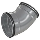 Ett 45-graders ventilationsb�j i galvaniserad pl�t med t�tningsringar syns i n�rbild.