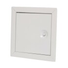 En vit inspektionslucka med fyrkantig ram och vred f�r �ppning syns rakt framifr�n.