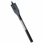 Ett Beconor Speedborr 18 mm visas i n�rbild, st�ende med sk�rande spets synlig. Borrens platta design m�jligg�r snabb och exakt centrumborrning i tr�