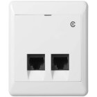 ett Elko modularuttag Cat6 UTP 1xRJ45 i vit plast med tv� n�tverksportar, monterat i en utanp�liggande ram