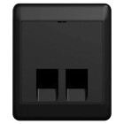 modularuttag med tv� RJ45-portar, utformat f�r Cat6 UTP-n�tverk. Uttaget �r svart och utformat f�r utanp�liggande installation