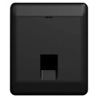 Ett svart Elko modularuttag Cat6 UTP 1xRJ45 visas framifr�n med en diskret och stilren design. Produkten �r avsedd f�r utanp�liggande installation