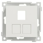 En vit Elko RS/Plus centrumplatta med tre Keystone-uttag visas framifr�n.