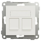 En datauttag-modul f�r Keystone 2x8 Cat6 STP visas framifr�n med dubbla portar i en kvadratisk ram