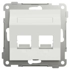 En vit Elko RS centrumplatta Keystone 2x8 visas monterad i en metallram med tv� �ppningar f�r keystone-moduler.