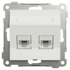 Elko RS datauttag Keystone 2x8 Cat6 UTP i vinklad design, som visas framifr�n med dubbla portuttag och tydlig ram