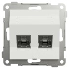 dubbelt Keystone-datauttag fr�n Elko RS med vinklad konstruktion, monterat i en fyrkantig ram. Uttaget �r sk�rmat (STP) och anpassat f�r Cat6-n�tverk