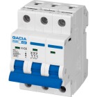 Gacia Minibrytare 3P C63 6kA visas i produktbild med tre bl� vippor och tydlig m�rkning p� fronten.