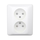 Elko RS 2-v�gsuttag Inf�lld Ojordat Renvit visas framifr�n med tv� runda uttag i vertikal placering.