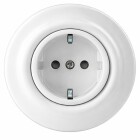 V�gguttag i porslin, ABB Decento 1-v�gs, visas framifr�n med rund form och jordade anslutningar centrerade i designen. Produkten presenteras i ett administrativt gr�nssnitt f�r produktredigering hos Elbutik.se, vilket tydligg�r dess klassiska och robusta utf�rande.