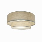En beige taklampa med rund, tygkl�dd sk�rm och integrerad diffusor sprider ett mjukt och behagligt ljus. Produkten visas frist�ende mot neutral bakgrund och erbjuds som stilren belysning fr�n Elbutik.se.