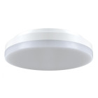 En rund plafondarmatur, Westal Triton II 250, visas i avst�ngt l�ge med vit kupa och diskret profil. Produkten framh�ver sin kompakta design f�r takmontering i hem och offentliga milj�er via Elbutik.se.